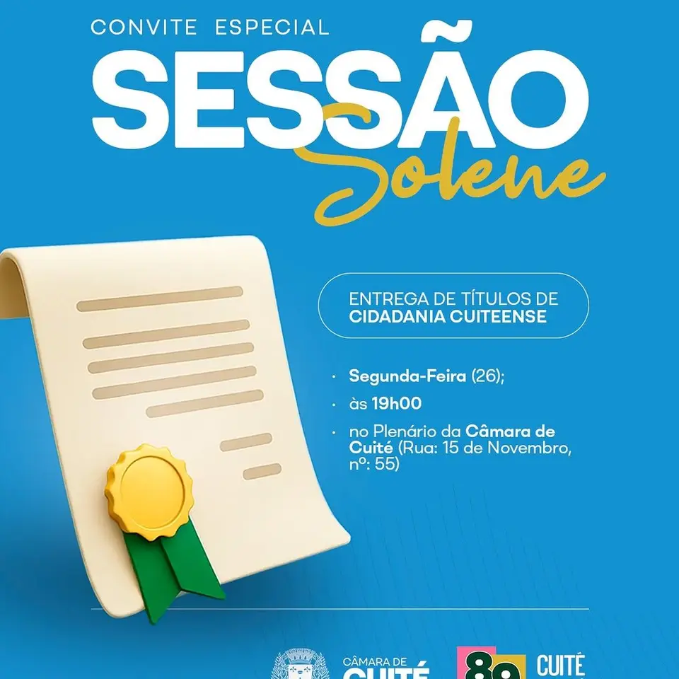Câmara de Cuité outorga Títulos de Cidadania em solenidade pelos 89 anos